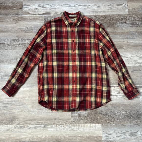L.L. Bean Burgundy Plaid Flannel Shirt 100% Cotton Traditional Fit L - Picture 1 of 6